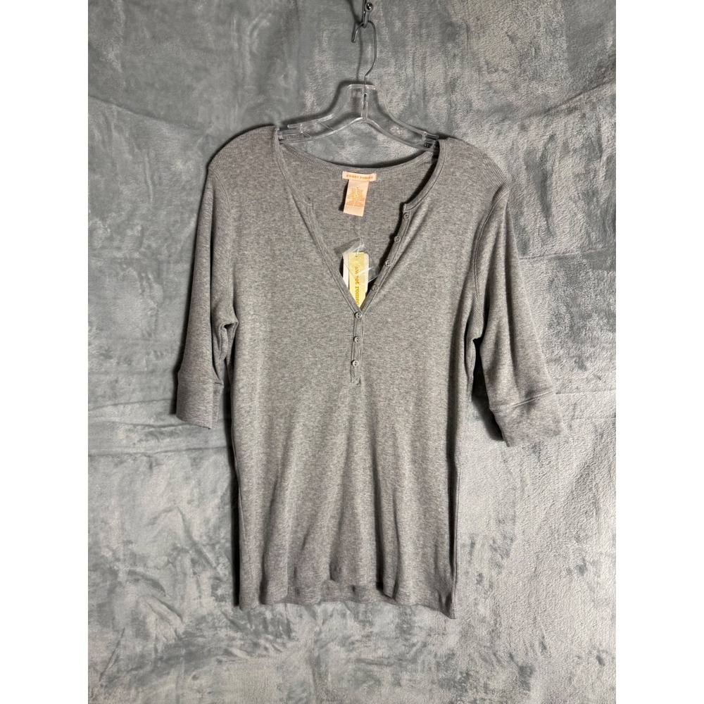 Sweet Romeo Heather Grey Ribbed Henley Top 3/4 Sleeve XL 180706 New y2k style